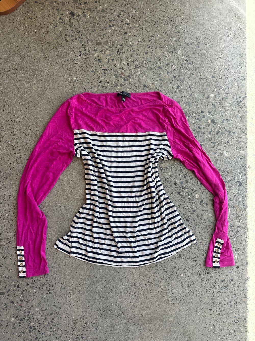 The Limited Small Top Pink Striped Button Cuff Long Sleeve Top Y2K Early 2000s